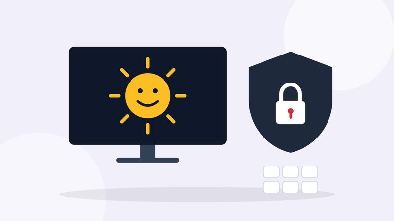 TV showing a smiling cartoon sun next to a shield with a padlock and a PIN keypad, illustrating IPTV parental controls